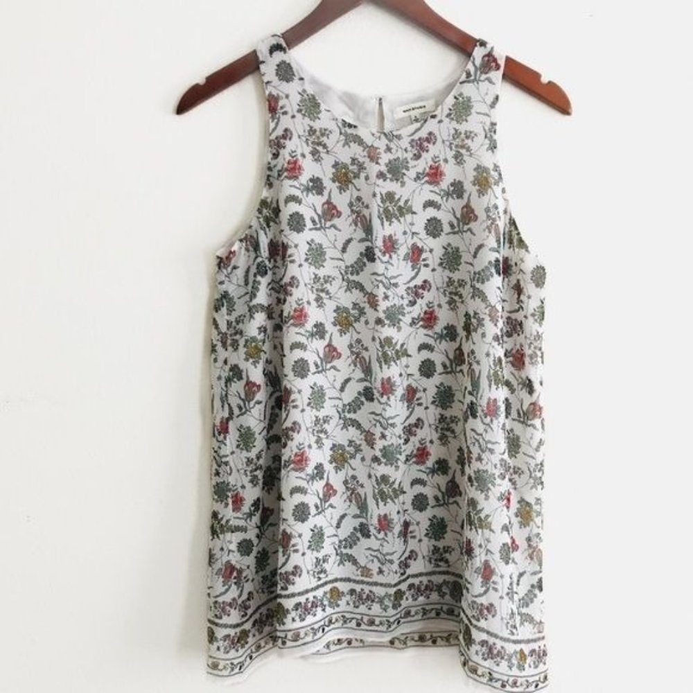 Max Studio Flowy Boho Floral Tank Top White Multicolor Sleeveless Size Small